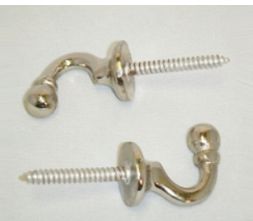Pair of Curtain Tie -Back Ball Ended Hooks in Gold or Silver